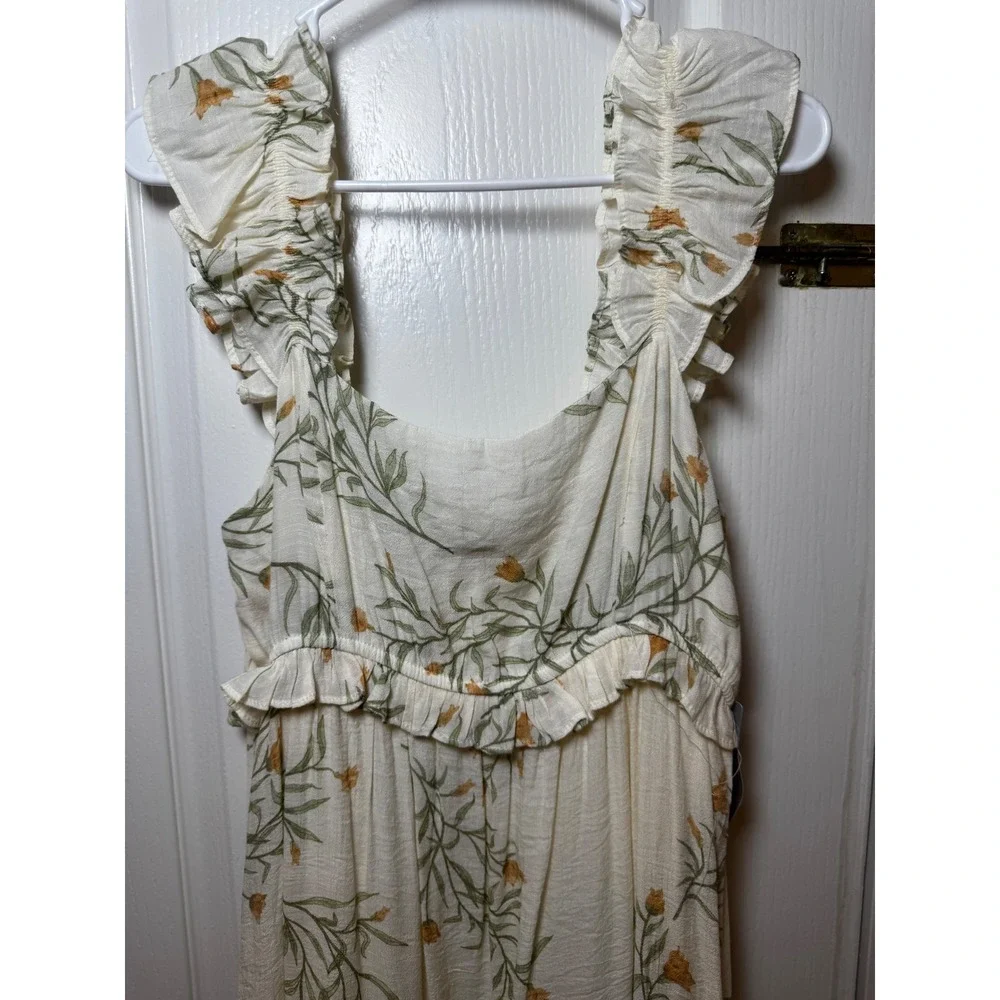 Blu Pepper Cream Floral Ruffle Flutter Sleeve Tiered Midi Dress Ivory Size L